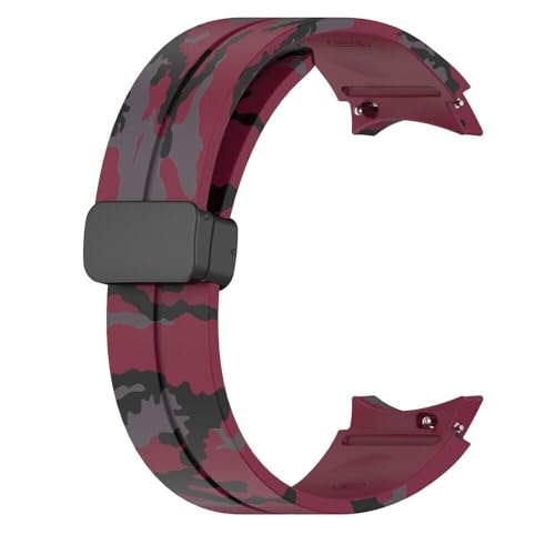 Image of Prolet Silicone Strap with Folding Magnetic Lock Compatible with Samsung Galaxy Watch 4, Watch 5, Watch 5 pro, Watch 6, 40mm /42mm /43mm /44mm /45mm Soft Silicone strap (Army WineRed)
