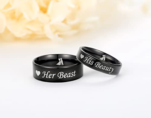Gloriginal Amazing His Beauty Her Beast Titanium Stainless Steel Couple Ring Set Anniversary Engagement Promise Ring3