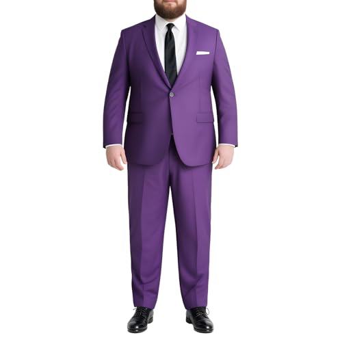 Men's Big & Tall Premium Stretch Suit Pants | Tailored Fit Dress Trousers for Business & Formal Wear Purple 52