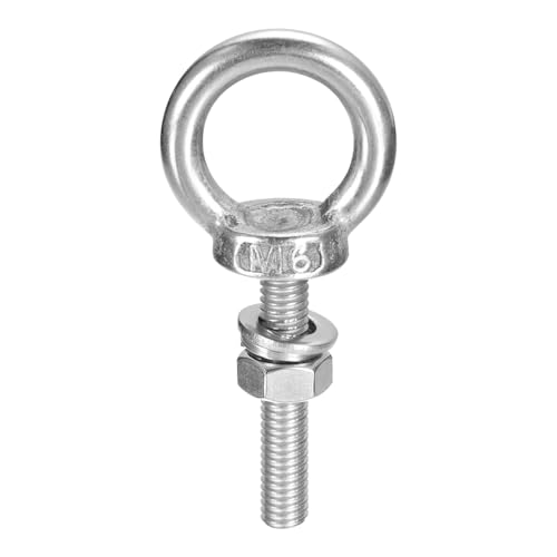Image of uxcell Lifting Eye Bolt, 1 Set M6 x 30mm Eye Bolt with Nut Washer 304 Stainless Steel Shoulder Lifting Ring Eye Bolt for Hanging Item