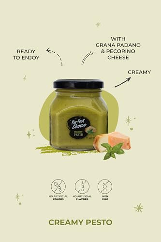 Image of Perfect Choice Creamy Pesto Sauce 3-Pack - Creamy Gourmet Italian Pesto with Real Basil, Cheese & Garlic, Ready-to-Use Pasta Sauce & Spread, Smooth Texture, Versatile for Pasta Sandwiches & Meals Pack of 3