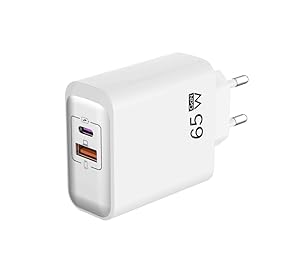 EU plug travel adapter charger, 65W European wall adapter with USB C fast charging port and USB A port, European universal fast charger compatible with Laptops/iPhone/Samsung/power banks