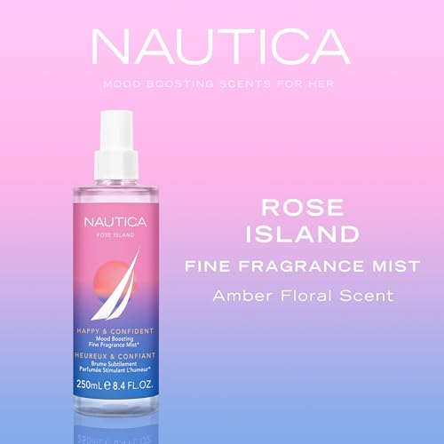 Image of Nautica for Her Rose Island Body Mist, 8.4 Fl Oz (Pack of 1), Notes of Lemon, Rose, and Musk, Women's Fragrance, Long Lasting, Mood-Boosting Fragrance, Vegan Formula