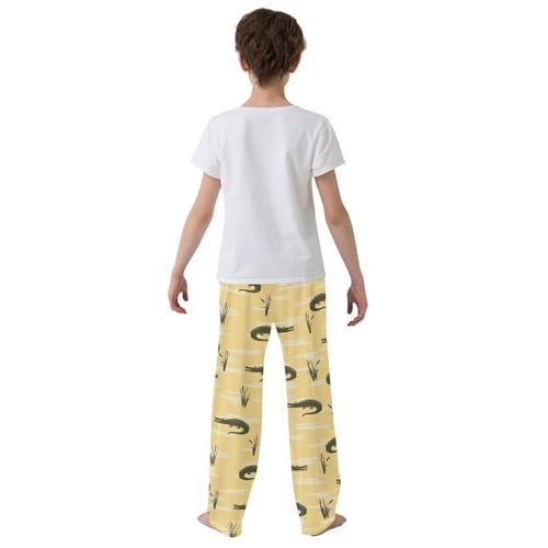 Boys' Pants Cattails and Alligators Yellow Long Bottoms Jogger Pants Elastic Waist Trousers with Pockets S-XL3