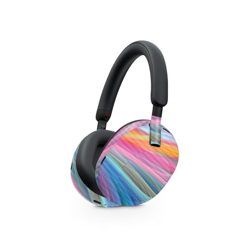 Image of MightySkins Carbon Fiber Skin Compatible with Sony WH-1000XM5 Headphones - Rainbow Waves | Protective, Durable Textured Carbon Fiber Finish | Easy to Apply
