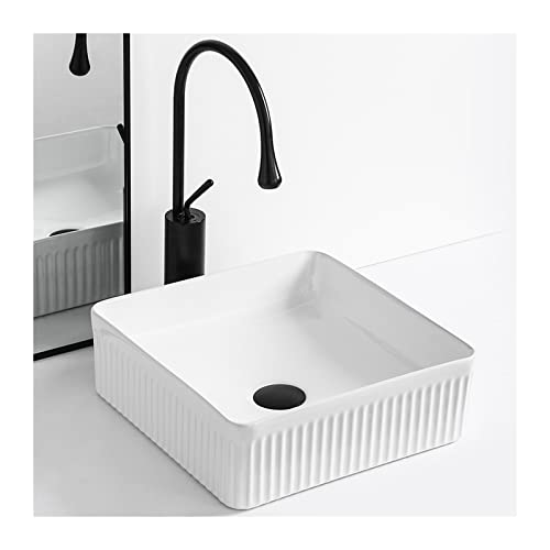 QHLMLL Bathroom Sink Bathroom Vessel Sink 14'X14' Square Bathroom Sink, Above Counter Ceramic Vessel...