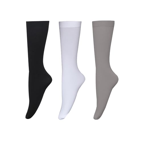 Image of Bestjybt 3 Pairs Women's Opaque Nylon Knee High Stockings Trouser Socks