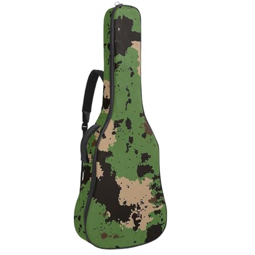 Housse guitare acoustique double bandoulière camouflage vert avec deux poches