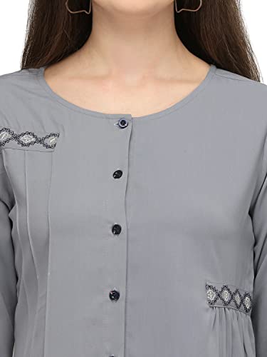 Image of PRETTIFY Women's Regular Fit Embroidered Casual 3 /4 Sleeve Western Top