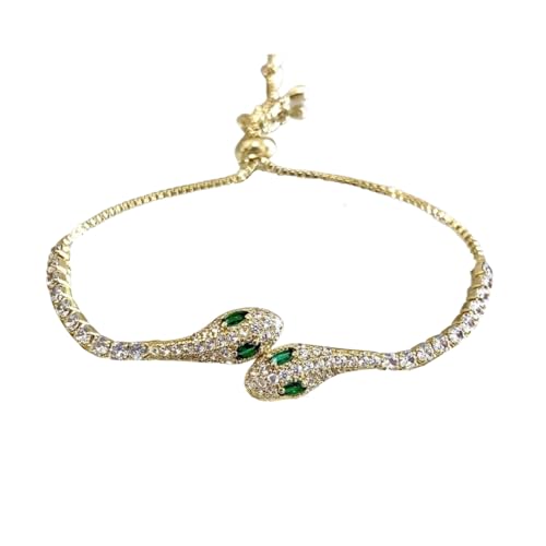 Yocoyee Sparkling Rhinestone Snake Tennis Bracelet for Women Green Snake multicolor Adjustable Crystal Animal Cuff Bracelet Fashion Jewelry-Gold Green