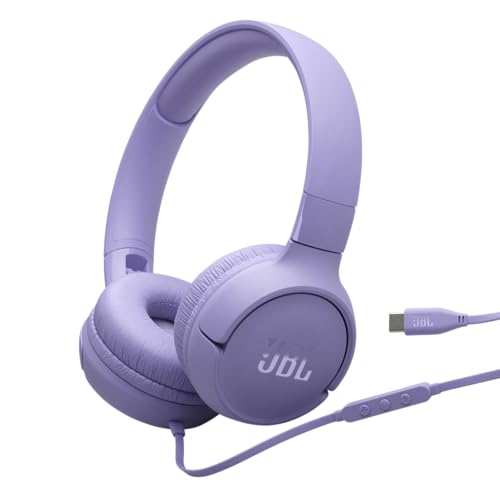 JBL Tune 520C, kabelgebundene On-Ear-Kopfhörer mit Mikrofon, Pure Bass Sound, EQ-Presets, USB-C-Anschluss, faltbares Design und kabelsalatfreies Kabel, Violett