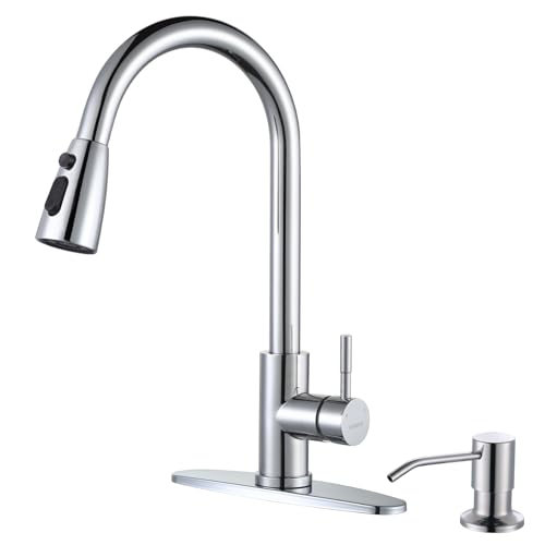 WOWOW Chrome Pull-Down Kitchen Faucet with Soap Dispenser