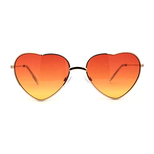 Womens Pop Color Lens Hippie Heart Shape Metal Rim Sunglasses