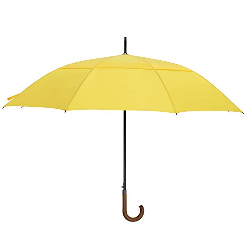 Zekar Wooden J-Handle Umbrella, 54/62 / 68 Inch, Uv & Classic Versions, Large Windproof Stick Umbrella, Auto Open For Men And Women Golf Umbrella (Yellow, 62”) #TOP5