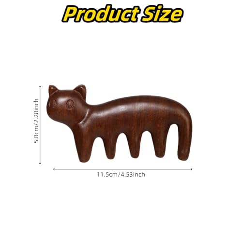 Masajeador de cuero cabelludo de madera con forma de gato miniatura 2