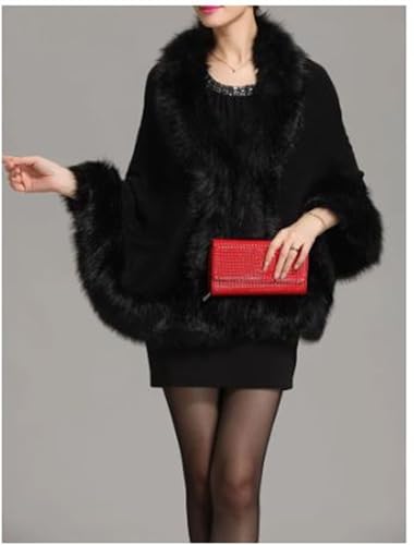 Coat Cape Faux Fur Ruana blanket Caplet Wrap Shrug Sweater Poncho dress shawl (Black Wool blend cape)4