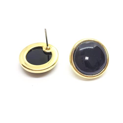 Brazilian Stones - BStones - Natural Stone Stud Earrings, 18K Gold plated, Polished finish Gemstone, Blue, Black, Golden, Birthstone Earrings, big round studs,1.8 cm/0.7in