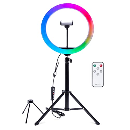Rio Studio RGB Beauty Ring Light 12" with Adjustable Tripod Stand, Remote, Smartphone Holder & 50+ Color Modes