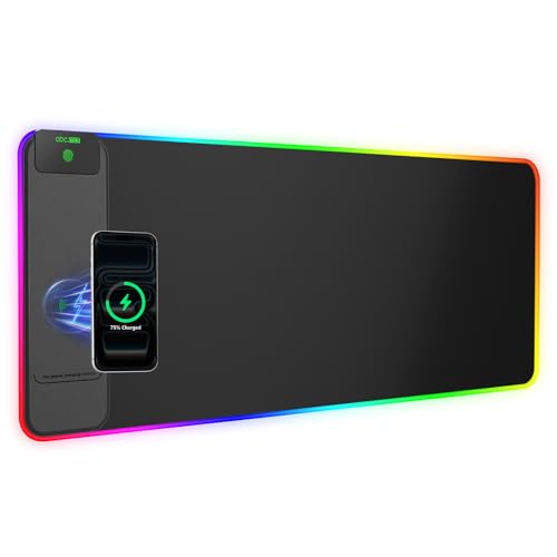 Tapis de souris de jeu RVB charge sans fil à 24 effets lumineux et base stable