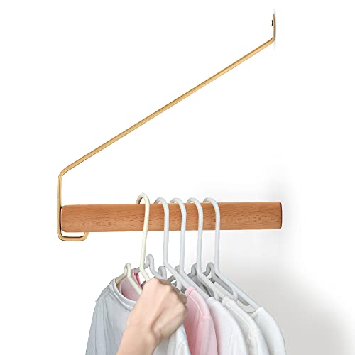 BOOMLATU Modern Brass & Wood Wall Mounted Drying Rack,Simple Space Saver Clothes Hanger for Living Balcony Bathroom Laundry Room (Beech)