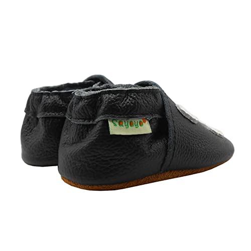 SAYOYO Baby Skull Soft Sole Black Leather Infant and Toddler Shoes 0-6months
