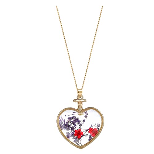 Hmlai Clearance! Women Dry Flower Heart Glass Wishing Bottle Pendant Necklace Mother s Day Jewelry Gift (C)