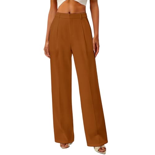 Pantaloni in tessuto da donna, eleganti, a vita alta, in