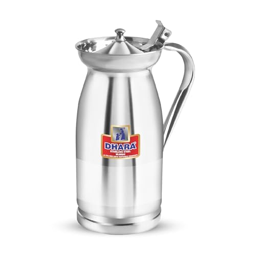 Image of Dhara Stainless Steel Jug for Water, Rust Free 1.5 Litre Jug with Streamlined Handle & Lid for Home and Restrurent Use