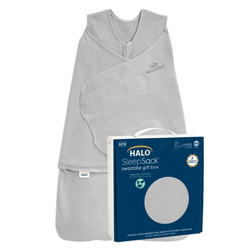 Image of HALO Sleepsack Swaddle 100% Organic Cotton Newborn 1-Piece Gift Set with Box, TOG 1.5, 0-3 Months, Cloud