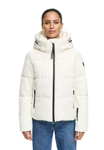Navahoo Veste d'hiver pour femme (XS-XXL) - Matelassée, capuche amovible, 5 poches - N067, blanc cassé, S