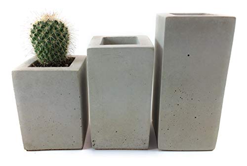 Square Concrete Succulent Planters/Air Plant Holder/Vase. (set of 3) Natural Gray.Cement Succulent pots. Modern Planter set