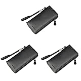 TENDYCOCO 3 Pièces Vintage Noir à Main Hommes Téléphone Mâle Grand Multifonction Fermeture Éclair Capacité Titulaire Entreprise