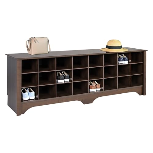 Prepac 24 Pair Shoe Cabinet, Entryway Bench, Mud Room Organization and Storage Bench with 24 Shoe Cubbies, Brown, 15.5'D x 60'W x 20.25'H