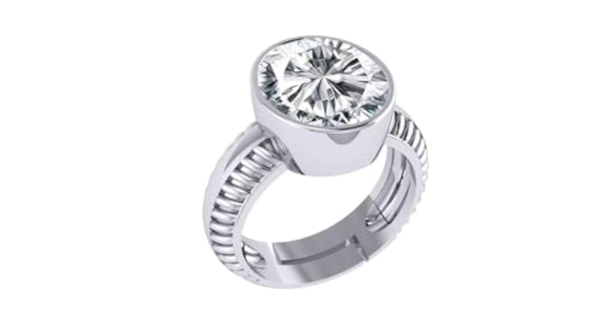 Certified Zircon 5.00 Crts Silver Plated Adjustable Ring
