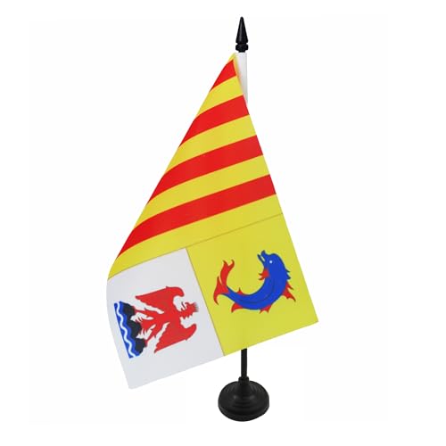 AZ FLAG - Drapeau De Table Provence-Alpes-Côte d'Azur 21x14 cm - Petit Drapeau Provençal De Bureau 100% Polyester Avec Hampe De 25cm Et Socle En Plastique Noir