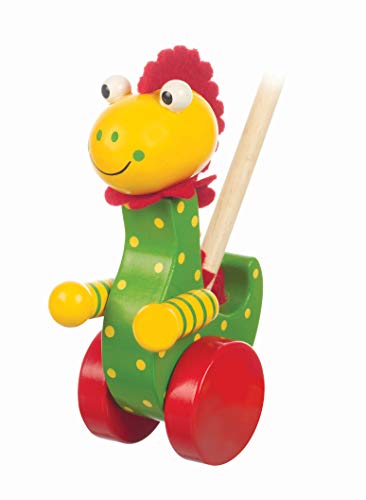 Image of Orange Tree Toys Dinosuar Push Along in Box | Hand Painted Colorful Wooden Toy for Toddlers Age 12m+, Sustainably Made, Perfect for Encouraging First Steps and Developing Key Motor Skills