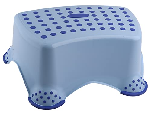 DIVCHI Kids Step Stool for Toilet Training Plastic Anti-Slip Bathroom Foot Stool with Rubber Feet & Dots for Toddlers Potty Training & Kitchen Sink (Blue)