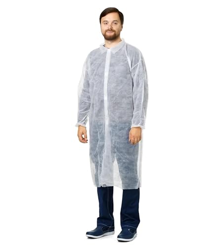 ABC Disposable Lab Coats for Adults, 3X-Large Size. Pack of 10 Knee Length Lab Coat Disposable. 40 gsm PP PPE Coat with Hook and Loop, Elastic Wrists. Disposable Coats Medical. Painting Lab Coat