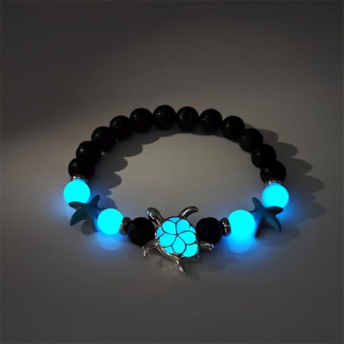 8mm Natural Volcanic Stone Bracelets for Women,Ocean Turtle Luminous Bracelets,Lava Stone Glow bracelet,Elastic Stretch Beads Protection Bracelet for Men2