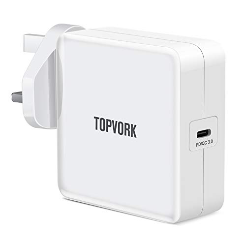 USB C Charger, TOPVORK Wall Charger 65W with PD/QC 3.0, High Efficiency, Adapter for iPad Pro/MacBook Pro/Pixel, iPhone 11/Pro/Xs/Max/X/Xr/8, iPhone SE 2020