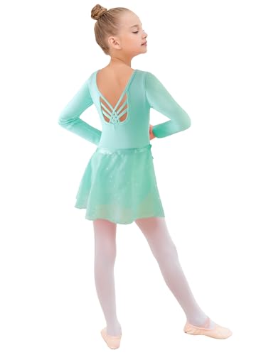 Image of EQSJIU Ballet Leotards for Girls with Removable Skirt Combo Tie Ruffle Sleeve Outfit