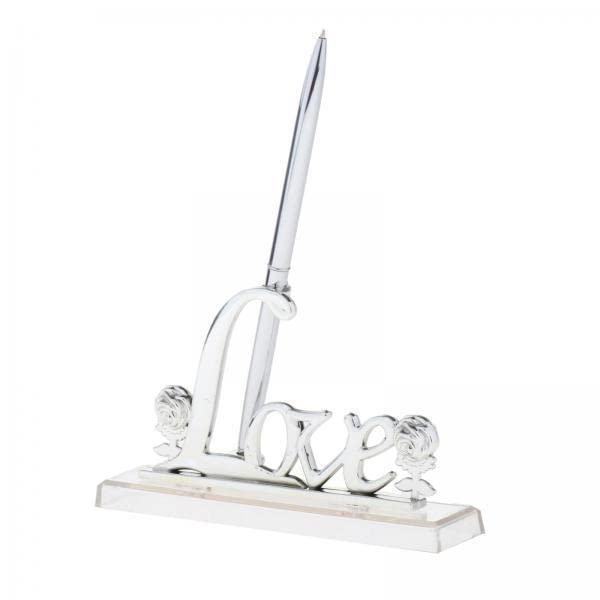 10xWedding Signing Pen with Plated Metal Love Holder Party Pen Set Silver-image-28