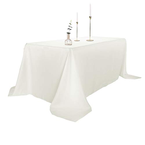 Ascoza 2pack 90x156 Inch Ivory Rectangular Tablecloth 8 Feet Table Cloth in Polyester Fabric for Wedding/Banquet/Restaurant/Parties