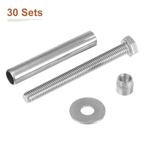 Image of DTGN M8 x 80 Hex Expansion Bolts - 30Pack - Good for Concrete Dry Brick Block Walls - 304 Stainless Steel - Silver