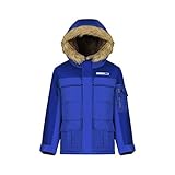 LONDON FOG Boys' Warm Winter Coat Parka with Cozy Trimmed Hood, Solid Blue, 14/16