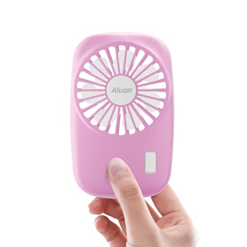 Aluan Handheld Mini Fan Powerful Small Personal Portable Speed Adjustable USB Rechargeable Eyelash Fan for Kids Girls Boys Woman Man Home Office Outdoor Travel, Pink