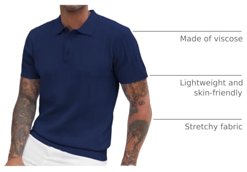 Image of COOFANDY Mens Knit Polo Shirts Short Sleeve Ribbed Textured Polo Shirt Lightweight Casual Golf Shirts Collared T Shirt