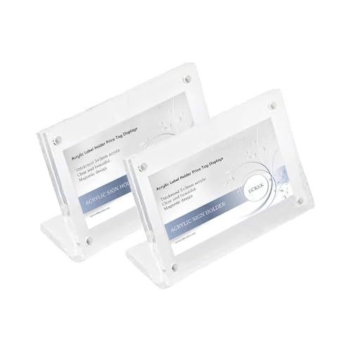ECKEK 2 Pack Acrylic Label Holder Price Tag Displays Sign Holder Horizontal Slanted L-Shape Table Top Sign Stand (120*80mm/4.72*3.15 inches)