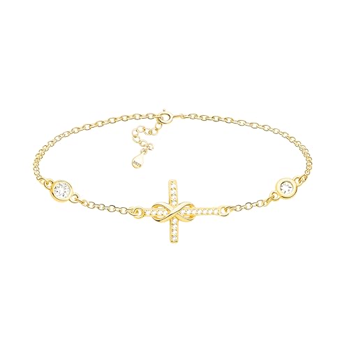 Sofia Milani - Bracelet pour Femme en Argent 925 - Plaqué Or - avec Pierre de Zircon - avec Pendentif en Forme de Croix Infini - B0388