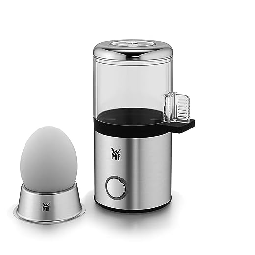 WMF KITCHENminis 1 egg eierkoker, 250 W, geschikt 1 ei maat s tot XL, Tritan-deksel met geïntegreerde waterdispenser, Automatisch akoestisch signaal voor einde kooktijd, Hoogwaardig Cromargan® RVS